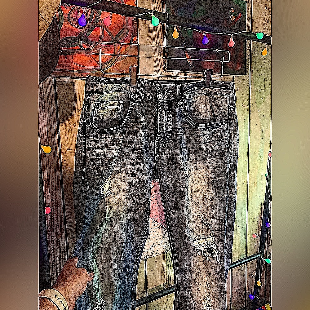 Buffalo David Bitton Six Straight-Fit Distressed Jeans Used; Mens 32w 32L Blue